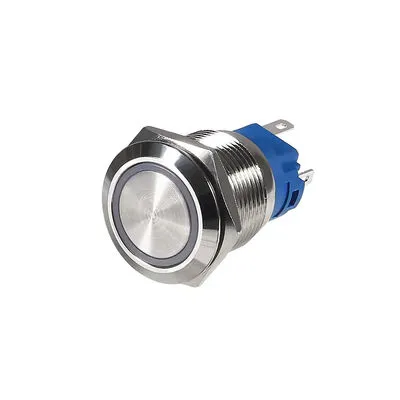 19mm Mavi LED'li 12-24V Bağlantı Kablolu Su Geçirmez Metal Anahtar