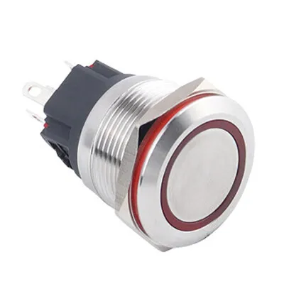 WD22B-P1Z-E 22mm Düz Anahtarlı Işıklı Metal Buton - Kırmızı