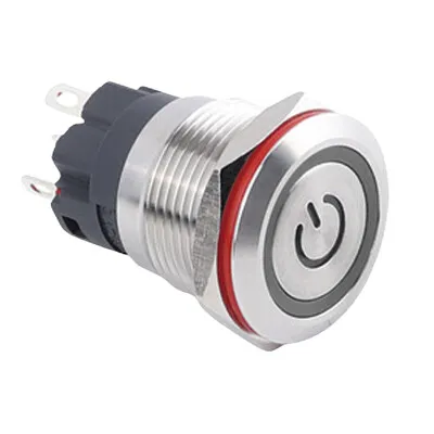 WD19A-P1Z-EC 19mm Düz Anahtarlı Işıklı Power Metal Buton - Beyaz