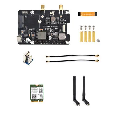 Raspberry Pi 5 PCIe HAT - M.2 E Key Kablosuz Kart Uyumlu, PoE Fonksiyonlu