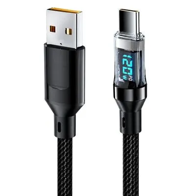120W Dijital Göstergeli USB to Type-C Hızlı Şarj Kablosu- 2 Metre