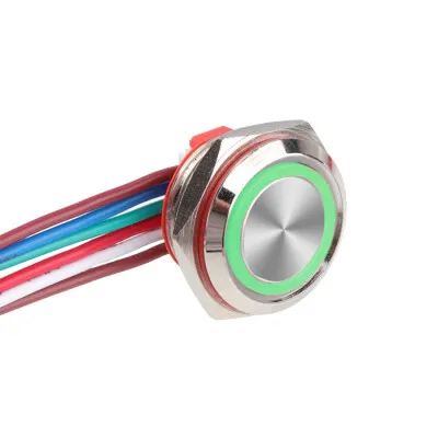 WD16C1-Wired-P1-E 16mm Düz Yaylı Yeşil Işıklı Metal Buton - Kablolu