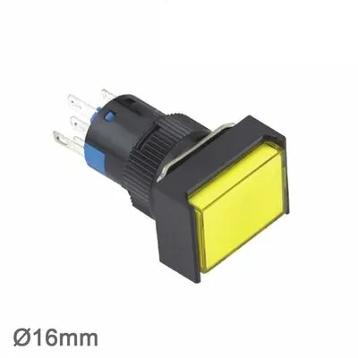 16mm Yaylı Buton Sarı 1NO/1NC Dikdörtgen