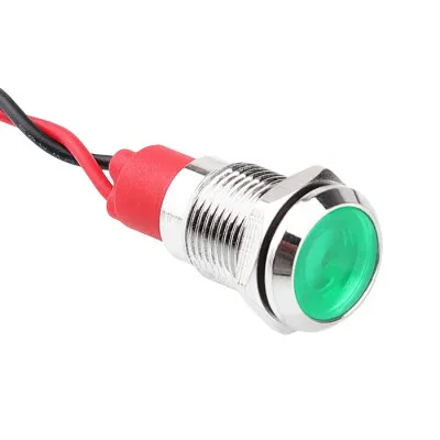 WD10L-P2 10mm 12-24V Kablolu Metal Sinyal Lambası - Yeşil