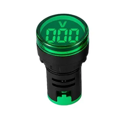 22mm Yuvarlak Voltmetre - Yeşil - 220V
