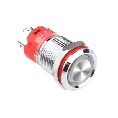 WD12D-P1Z-E 12mm Düz Anahtarlı Işıklı Metal Buton - Kırmızı