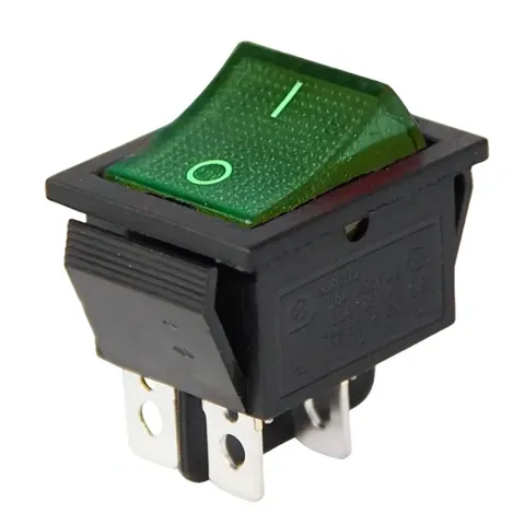 KCD2 Orta Boy Işıklı Anahtar Yeşil ON-OFF 4P 220V