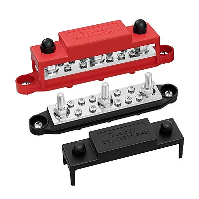 BB250-T3M8S10 3xM8 + 10xM4 Busbar Güç Dağıtım Bloğu  - Kırmızı/Siyah