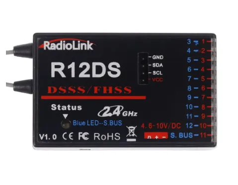Radiolink R12DS 2.4G AT9 AT9S Kumanda için 12 Kanal DSSS FHSS Alıcısı