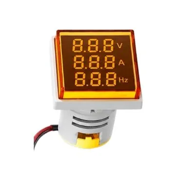 22mm Kare Voltmetre- Ampermetre - Sarı - 220V