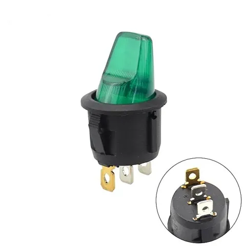 KCD1 Yuvarlak Işıklı Mandal Anahtar Yeşil 12V
