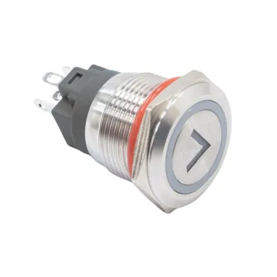 WD19A-P1-ET 19mm Düz Yaylı Işıklı Ok İşaretli Metal Buton - Beyaz