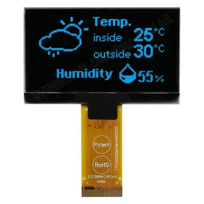 Winstar 2.42 inç COG OLED Ekran - 128x64, Gök Mavisi