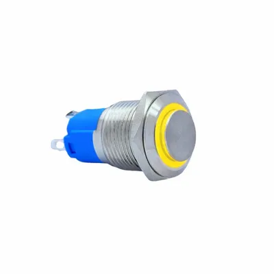 16mm Çıkık Yaylı Işıklı Metal Buton - Sarı