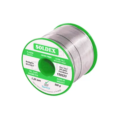 Soldex 1.5mm 500gr Gümüşlü Kurşunsuz Lehim Teli  Sn96.5 Ag3.5 || 965155