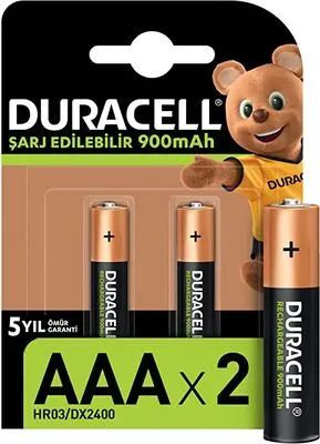 Duracell AAA Şarj Edilir İnce Kalem Pil - 1.2V, 900mAh, HR03, DX2400, 2li