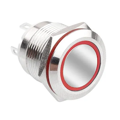 WD19H-P1-E 19mm Düz Yaylı Işıklı Metal Buton - Kırmızı