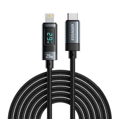 29W Type-C To Iphone Lightning Dijital Ekranlı Örgülü Hızlı Şarj ve Data Kablosu - 2 Metre