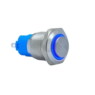 16mm Çıkık Yaylı Işıklı Metal Buton - Mavi