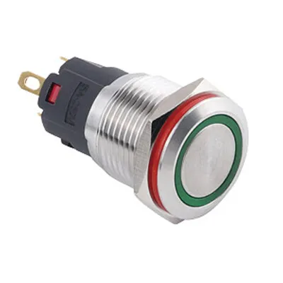 WD16A-P1Z-E 16mm Düz Anahtarlı Işıklı Metal Buton - Yeşil