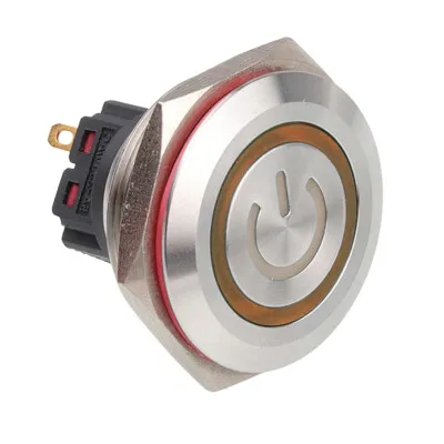 WD30B-P1-EC 30mm Düz Yaylı Işıklı Power Metal Buton - Sarı