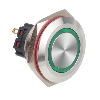 WD28B-P1-E 28mm Düz Yaylı Işıklı Metal Buton - Yeşil