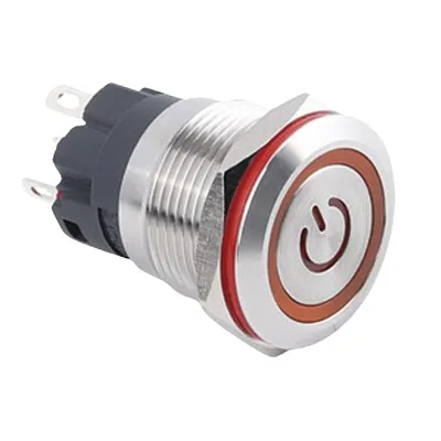 WD19A-P1-EC 19mm Düz Yaylı Işıklı Power Metal Buton - Sarı