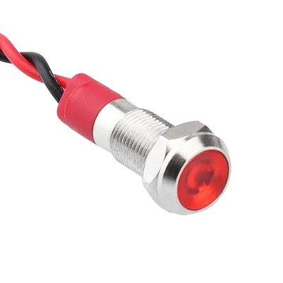WD06L-P2 6mm 12-24V Kablolu Metal Sinyal Lambası - Kırmızı
