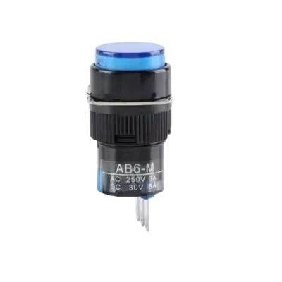 AB6-M 16mm Mavi Işıklı Buton - Yaylı