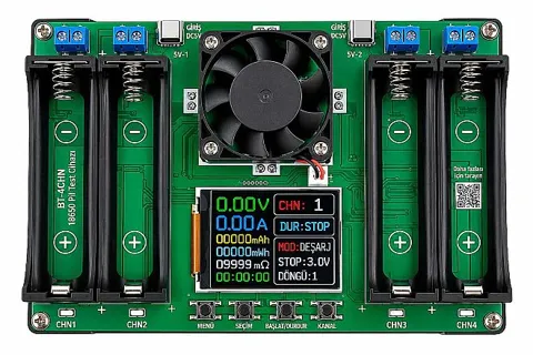 4 Kanallı 18650 Pil Kapasite Ölçüm Modülü
