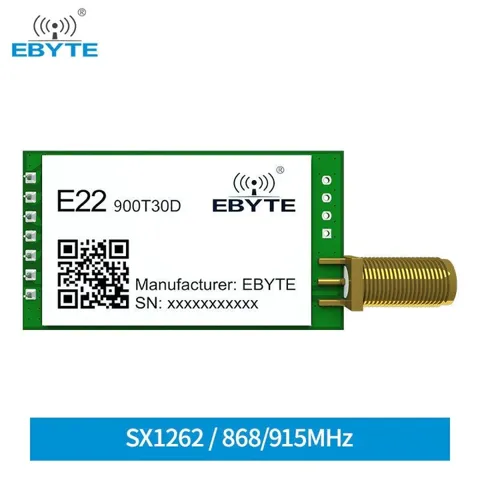 E22-900T30D -V2, 868MHz LoRa Module, SX1262, 30dBm, 10km, UART, DIP