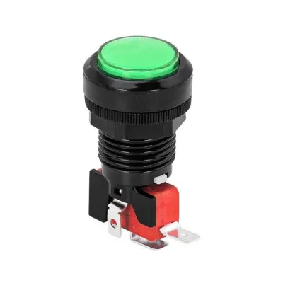33mm 12V Işıklı Oyun Makinesi Butonu - Yeşil