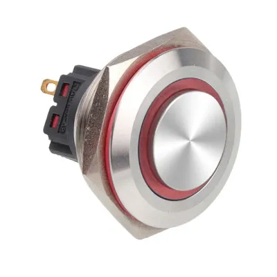WD28B-G1-E 28mm Çıkık Yaylı Işıklı Metal Buton - Kırmızı