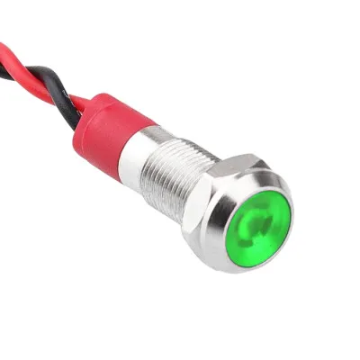 WD06L-P2 6mm 12-24V Kablolu Metal Sinyal Lambası - Yeşil