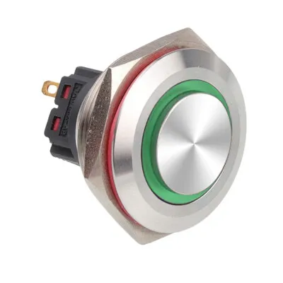 WD28B-G1-E 28mm Çıkık Yaylı Işıklı Metal Buton - Yeşil