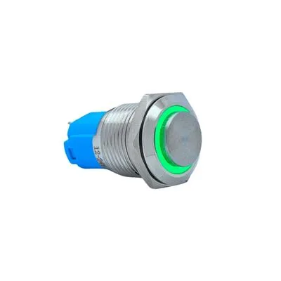 16mm Çıkık Yaylı Işıklı Metal Buton - Yeşil