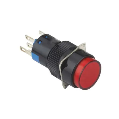 16mm Kalıcı Buton / Anahtar Kırmızı 1NO/1NC Yuvarlak