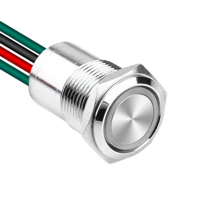 WD16D1-P2-E 16mm Düz Yaylı Işıklı Kablolu Metal Buton - Beyaz