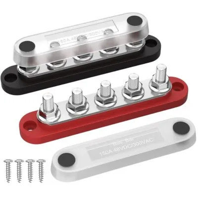 BB100-T5M6-C 5xM6 Busbar Güç Dağıtım Bloğu  - Kırmızı/Siyah