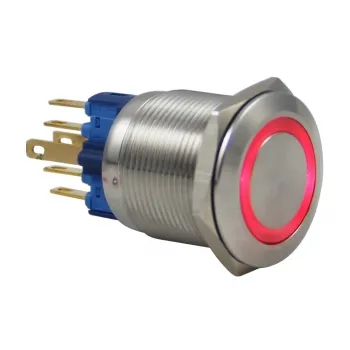 Drn422 22mm Metal Mavi Ledli Yaylı Buton 12V-24V
