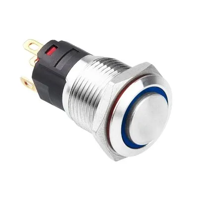 WD16A-G1-E 16mm Çıkık Yaylı Işıklı Metal Buton - Mavi