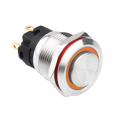 WD19A-G1-E 19mm Çıkık Yaylı Işıklı Metal Buton - Sarı