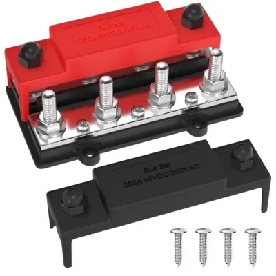 BB250X2-T4M10S3 4xM10 + 3xM4 Busbar Güç Dağıtım Bloğu  - Kırmızı/Siyah