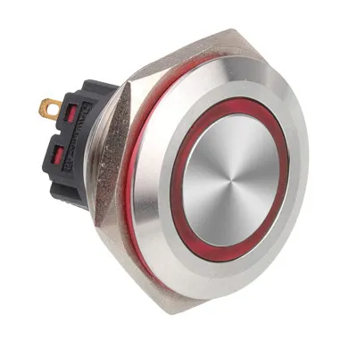 WD30B-P1-E 30mm Düz Yaylı Işıklı Metal Buton - Kırmızı