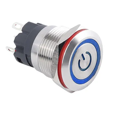 WD19A-P1Z-EC 19mm Düz Anahtarlı Işıklı Power Metal Buton - Mavi