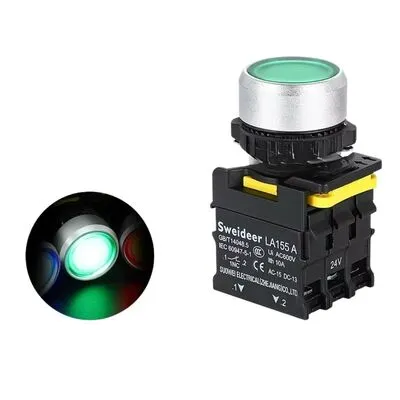 22mm Işıklı Push Buton - 2NO2NC 24V - Yeşil