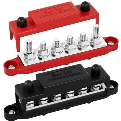 BB275-T6M8-C 6xM8 Busbar Güç Dağıtım Bloğu  - Kırmızı/Siyah