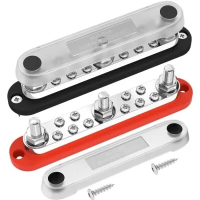 BB300-T3M10S10-C 3xM10 + 10xM4 Busbar Güç Dağıtım Bloğu  - Kırmızı/Siyah