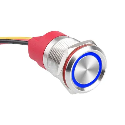 WD19T-P2-E 19mm Dokunmatik Touch Metal Buton - Mavi