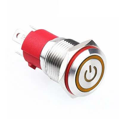 WD16D-P1Z-EC 16mm Düz Anahtarlı Işıklı Power Metal Buton - Sarı
